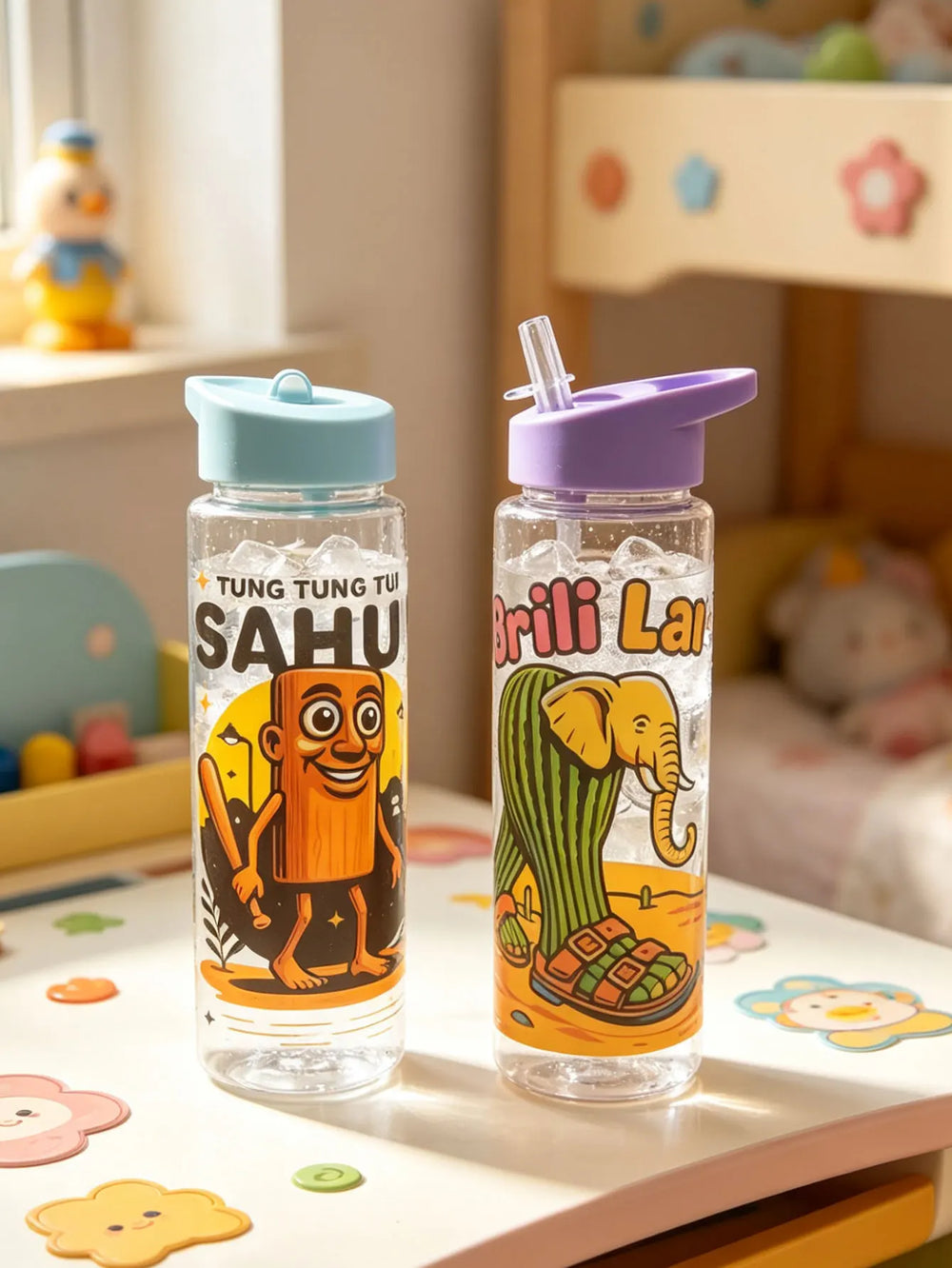 1 Piece 750ml (26 fl oz) Cartoon Printed Straw Cup, Summer Plastic Water Bottle, BPA alternate view