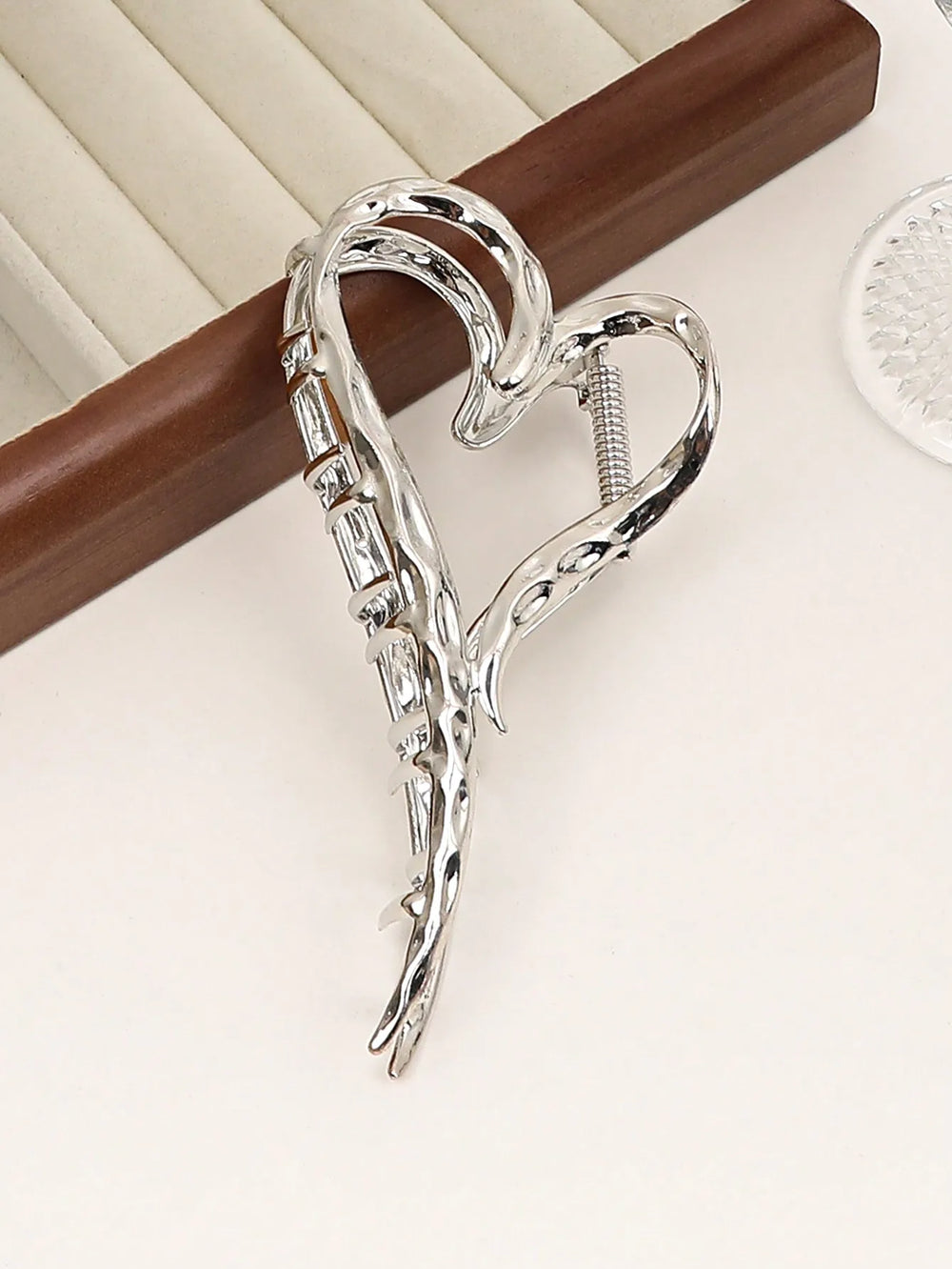 1Pcs Sliver Elegant Love Design Hair Barrettes Ornament Heart Golden Hair Claw Clip,Larg detail view
