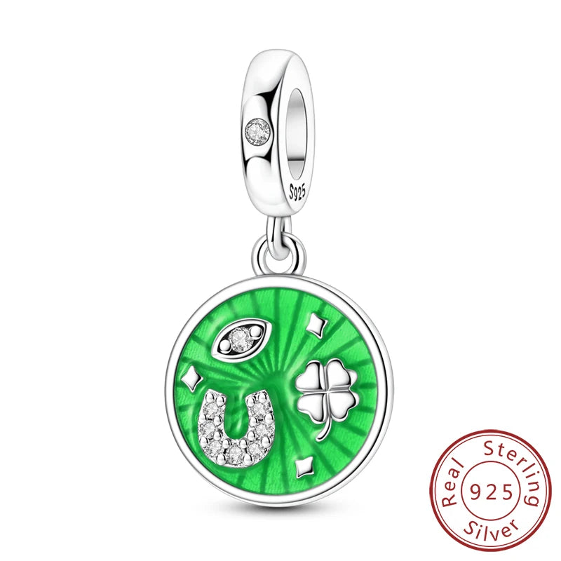 925 Sterling Silver Pendant Charms Beads Green Four-leaf Clover Love Family Tree Char lifestyle view