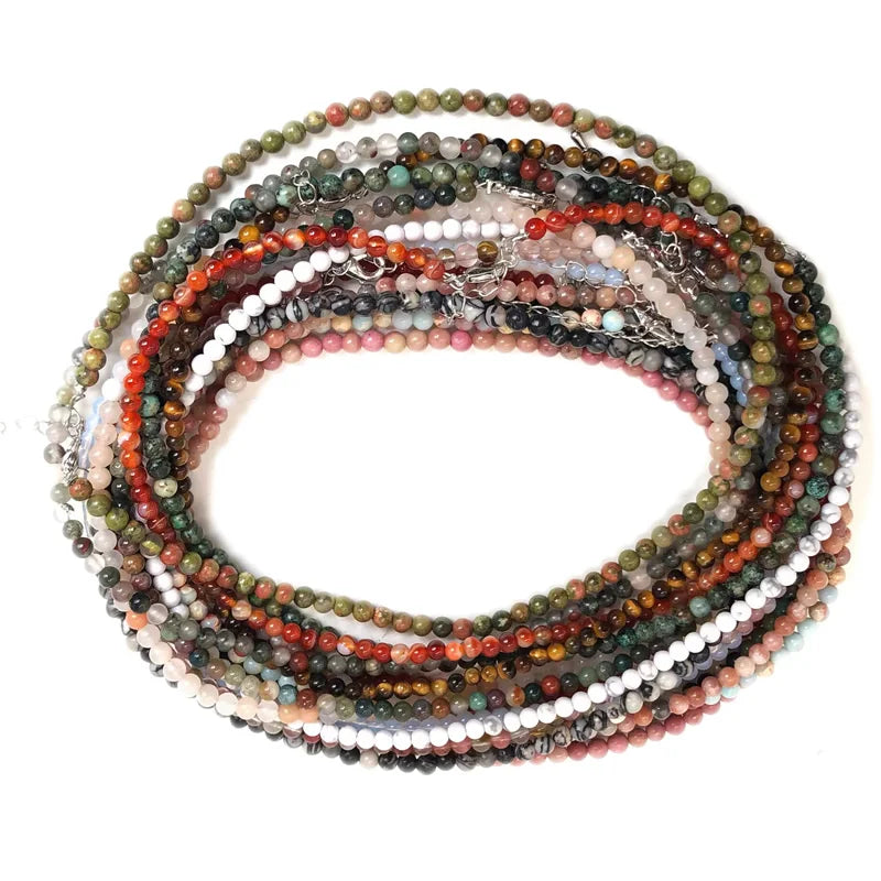 Natural Stone Bead Adjustable Necklace | Agate Opal Tigers Eye Quartz Crystal Jewelry lifestyle view