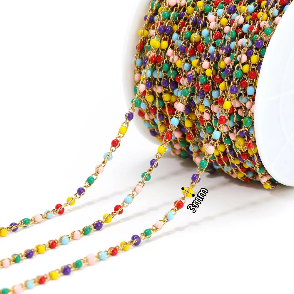 1 Meter Stainless Steel Enamel Beads Chain | DIY Jewelry Making Supplies alternate view