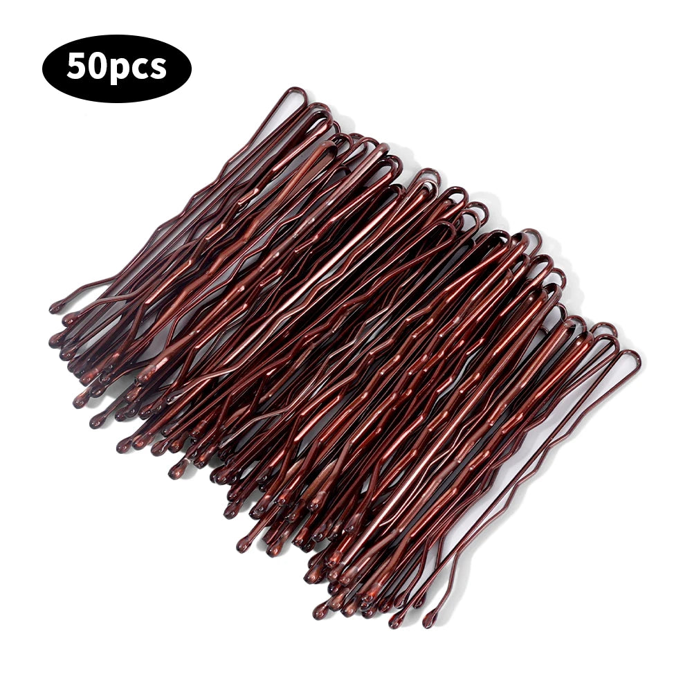 50Pcs Gold Hairpins for Women Hair Clip Lady Bobby Pins Black Invisible Wave Hairgrip lifestyle view