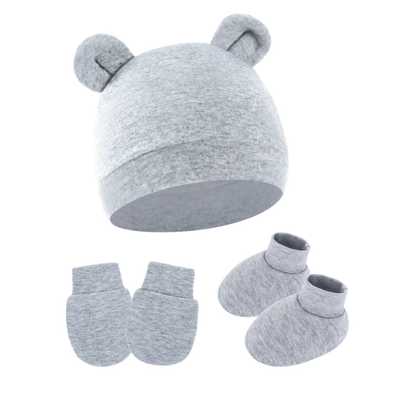 Cotton Newborn Hat Set | 3-Piece Baby Beanie Gloves and Socks for 0-6 Months lifestyle view