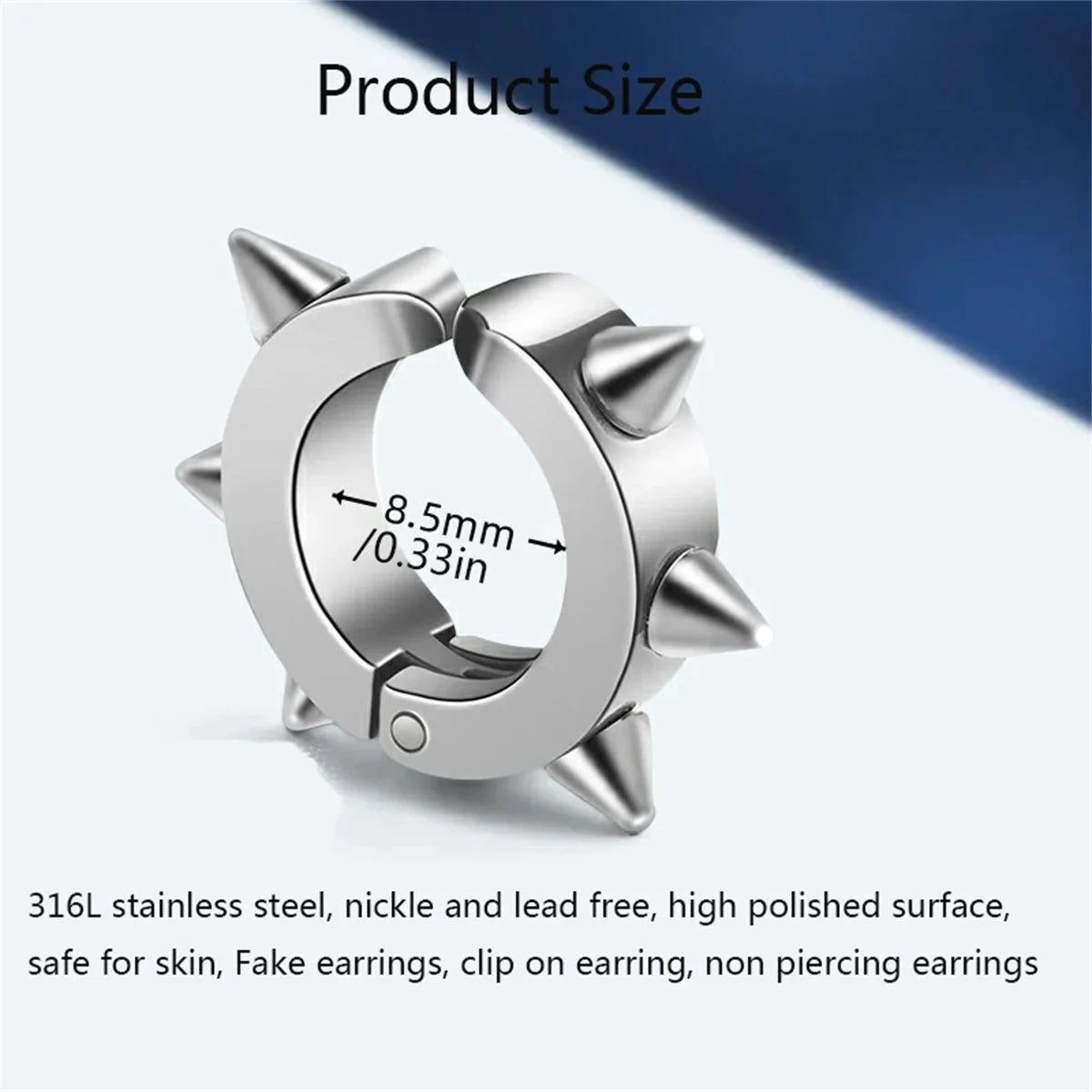 2/4pcs Punk Style 316L Stainless Steel Spine Earring,Clip On Non Piercing Hoop Earring F detail view