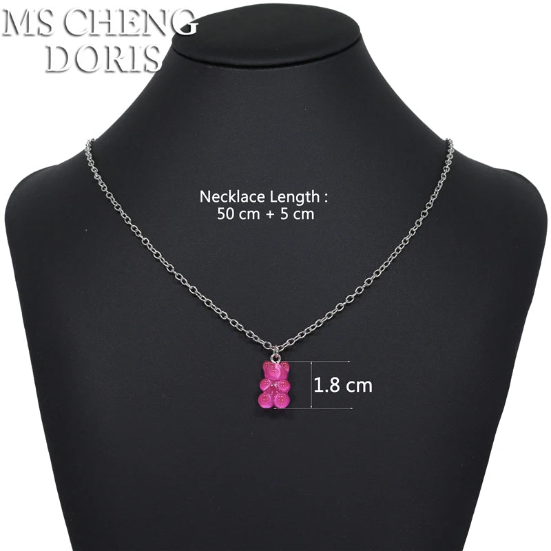 Handmade 33 Styles Colors Cute Resin Gummy Bear Chain Necklaces, Candy Color Pendant alternate view