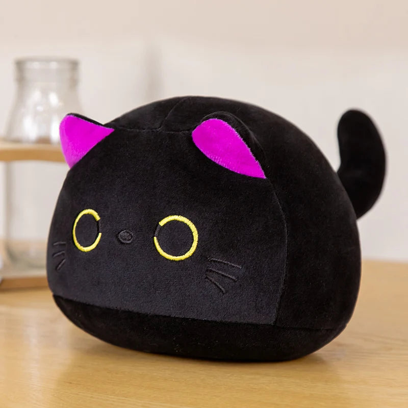 9/15/25CM Small Cuddly Black Cat Plush Doll Cartoon Stuffed Round Ball Cat Plushie additional angle