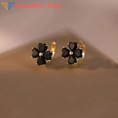 Fashion Black Mini Four-Leaf Flower Stud Earrings Women Jewelry Party Accessories Gift close-up view