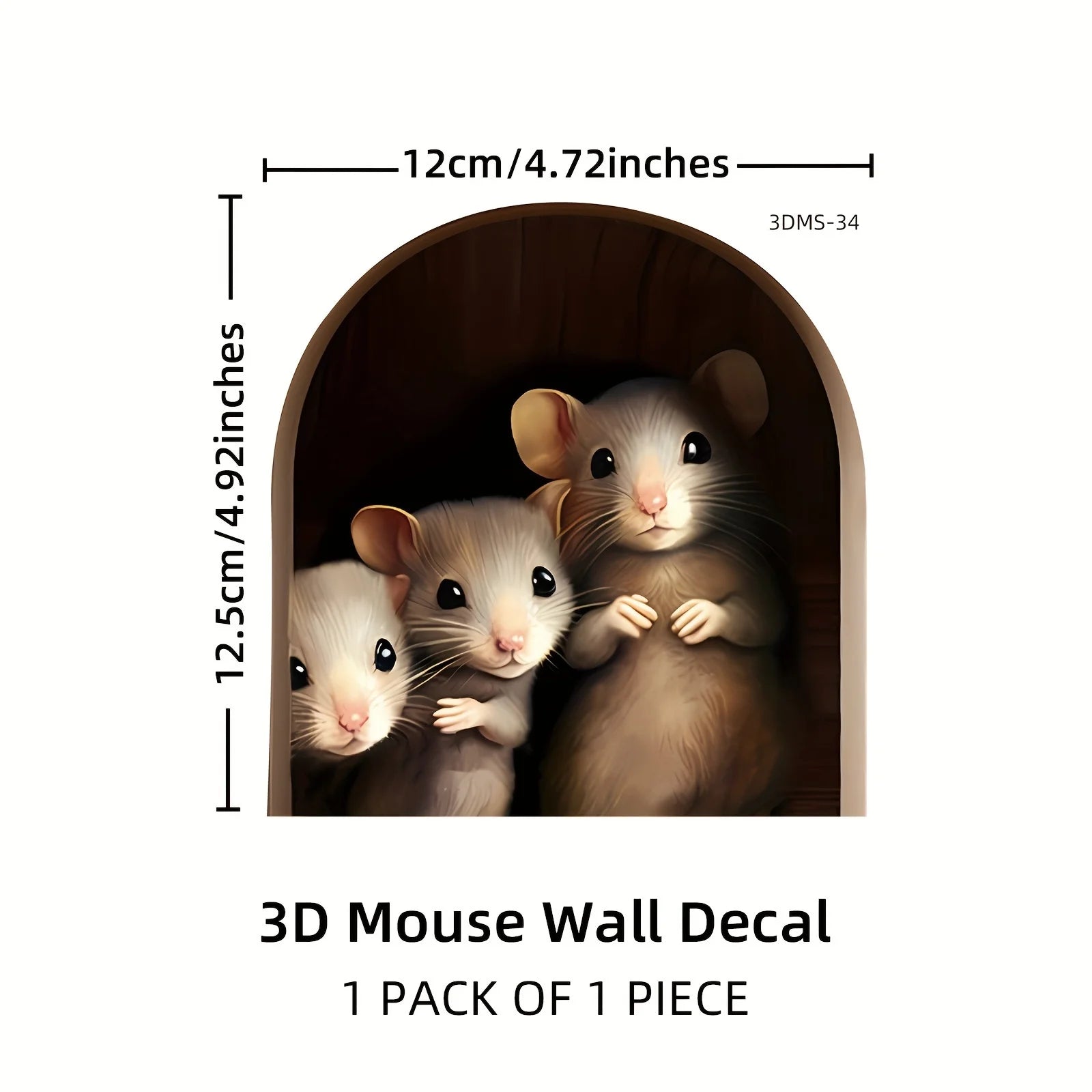 3D Mouse In Hole Wall Stickers | Waterproof Self-Adhesive Wall Decals detail view