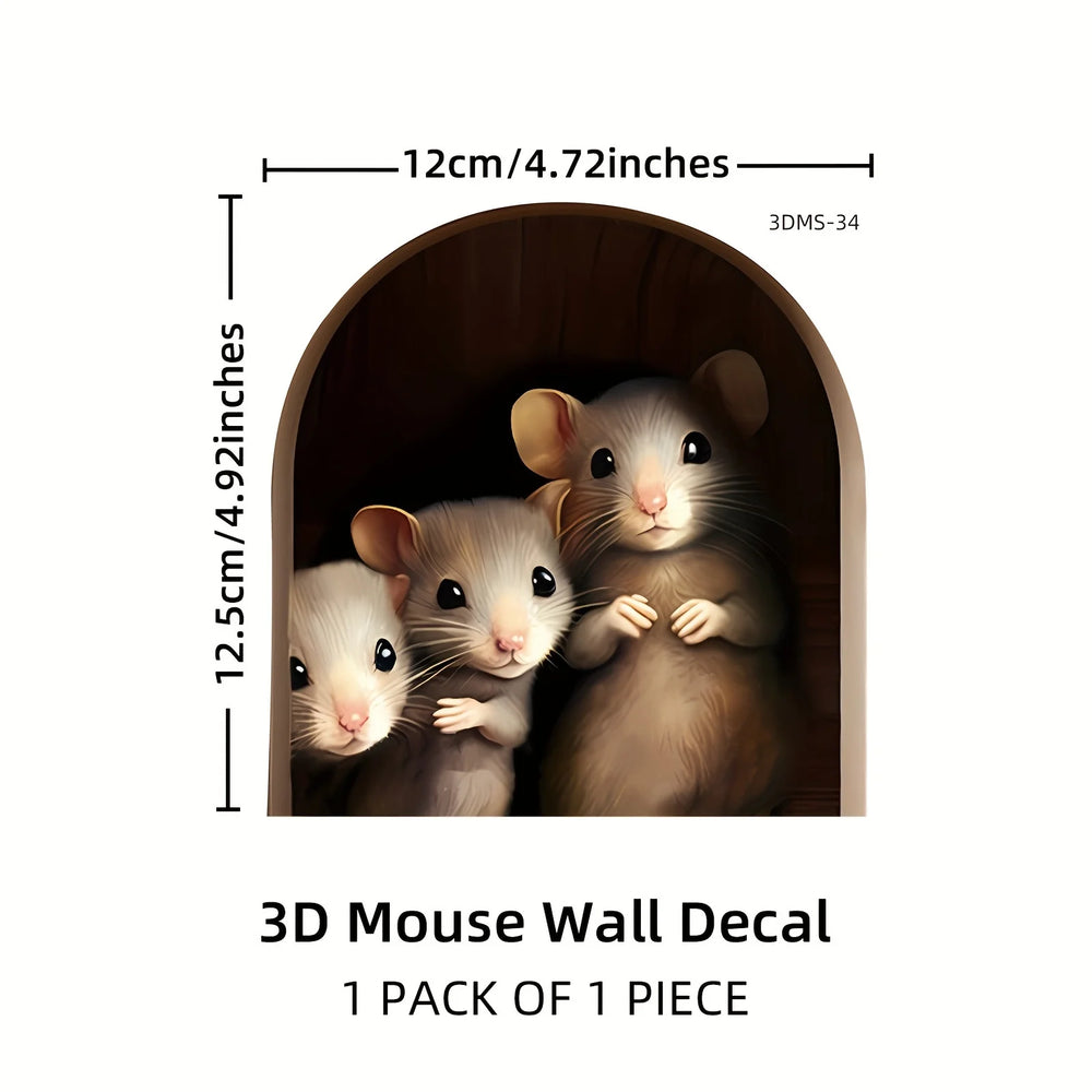 3D Mouse In Hole Wall Stickers | Waterproof Self-Adhesive Wall Decals detail view