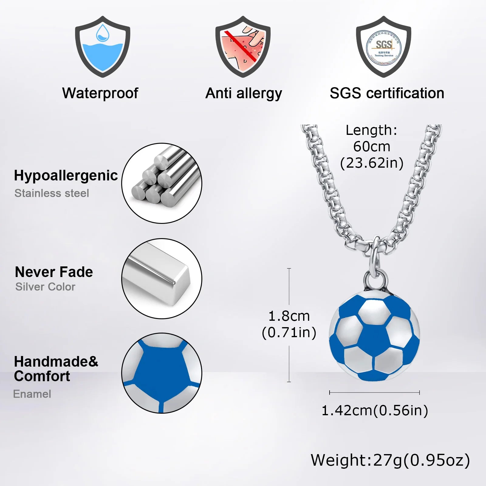 Vnox Lucky 3D Soccer Football Pendant Necklaces for Men Boys, Stainless Steel Collar, lifestyle view