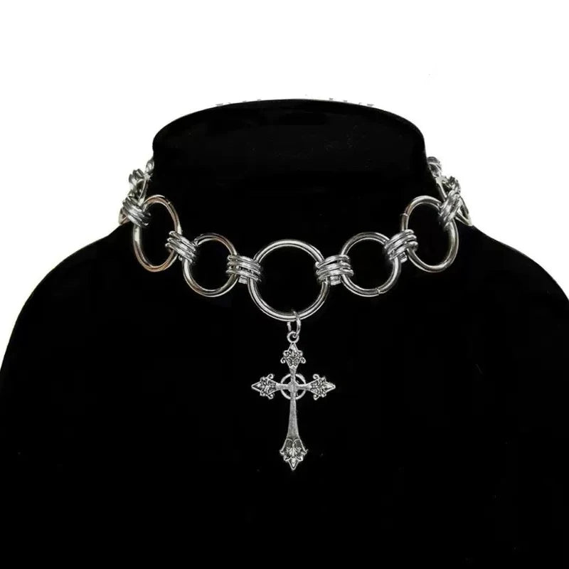 Gothic Cross Pendant Necklace | Punk Rock Grunge Jewelry for Women detail view