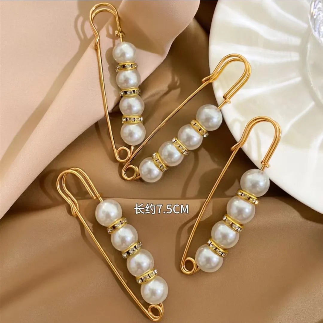 4/1PCS Heavy Duty Safety Pins Pearl Embellishment Brooch Pin Decorative Sweater Clips Safety Pins for Brooches Decorative Crafts