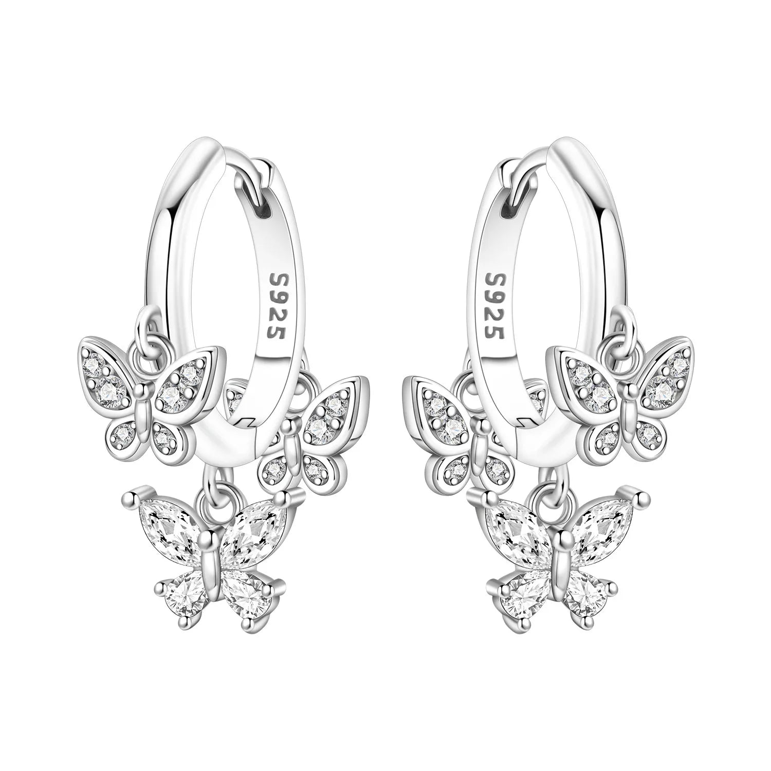 PANPOKI Original 925 Sterling Silver Double Butterfly Insect Earrings Women Hoop Earr lifestyle view
