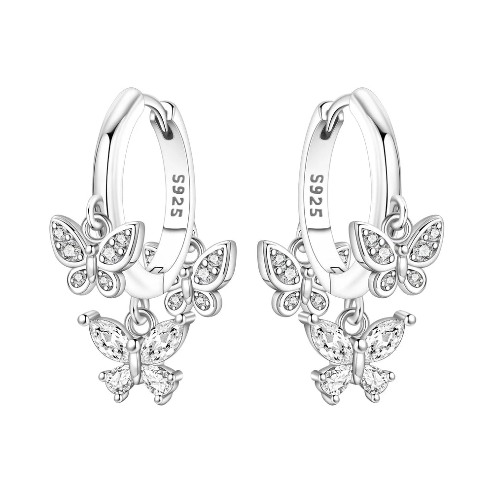 PANPOKI Original 925 Sterling Silver Purple Butterfly Insect Earrings Women Hoop Earr lifestyle view