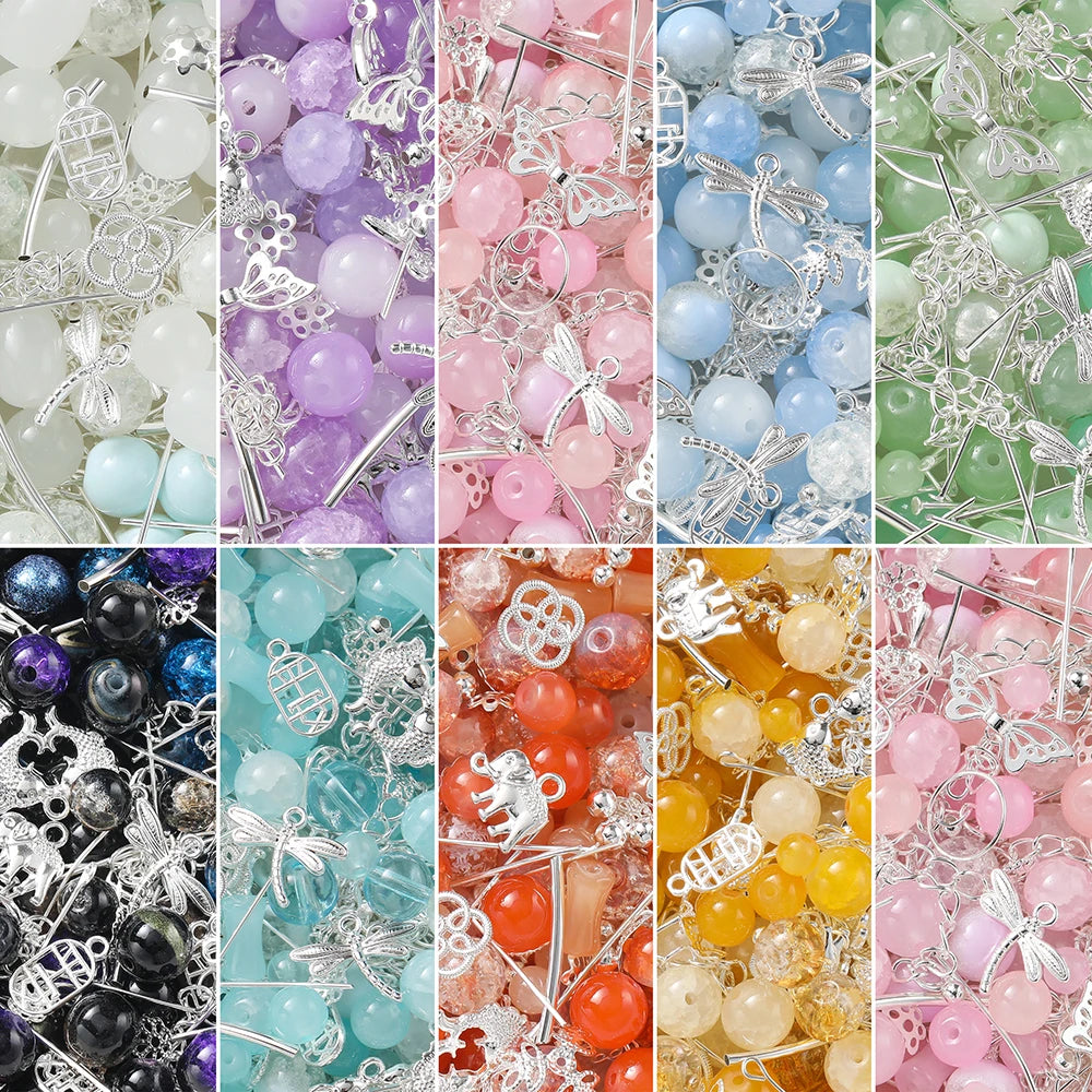 30-50G/Lot Mixed Glass Beads Metal Pendants Spacer Bead Jewelry Accessories for DIY Brac detail view