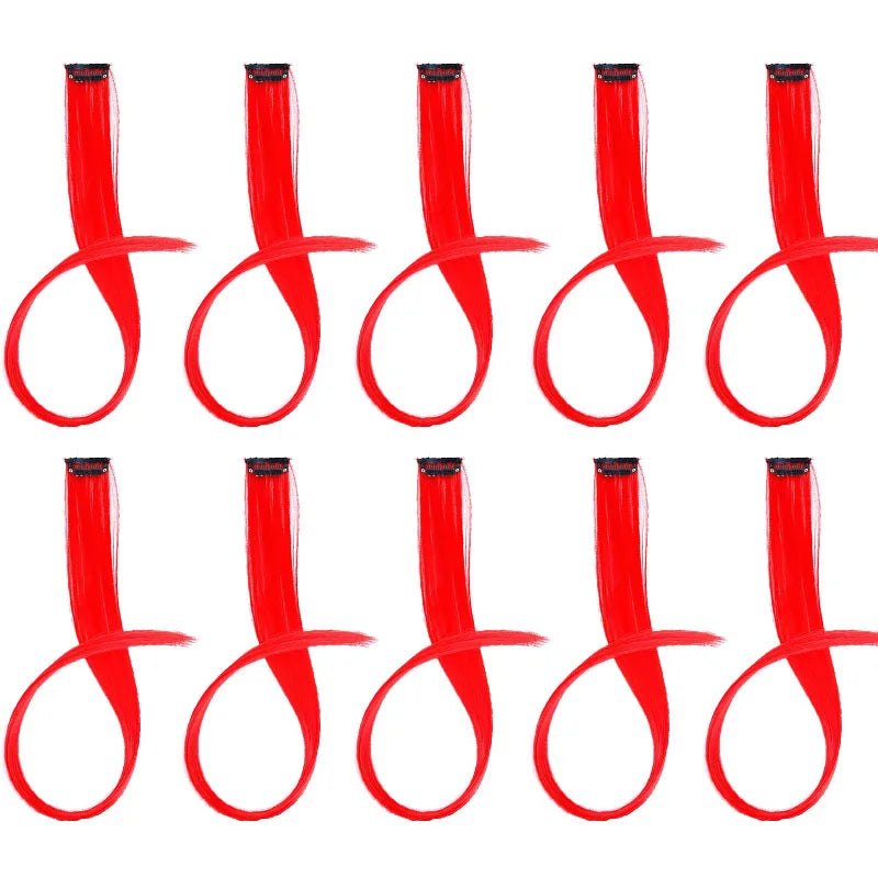 10pcs 22Inch Synthetic Long Straight Hair Extensions Clip in Colored Party Highlights close-up view