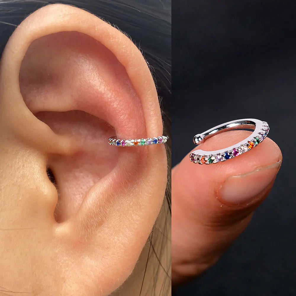 Geometric Rainbow CZ Cuff Clip On Earrings for Women