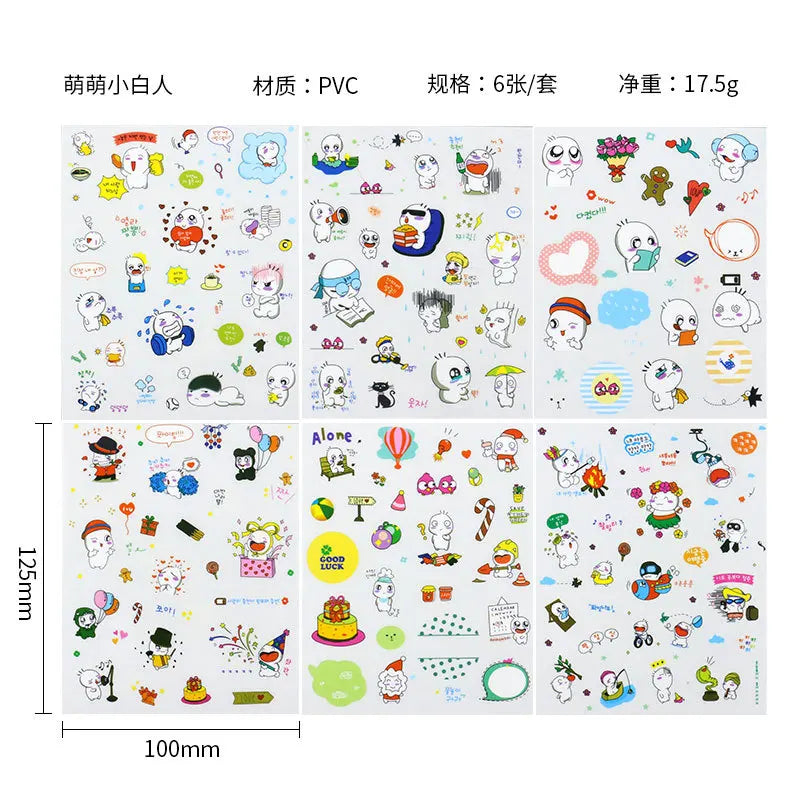 6Pcs Waterproof Cartoon Sticker Set | Cute DIY Decals for Laptops, Phones, and Planners detail view