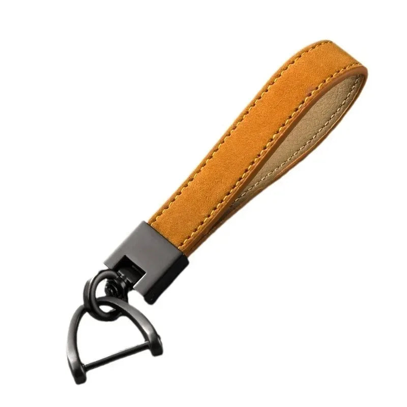 Luxury Genuine Leather Car Keychain | Pure Color Key Ring with Metal Buckle lifestyle view