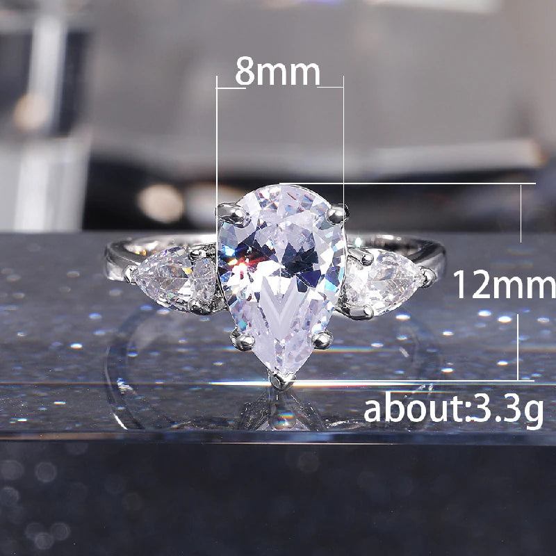 Huitan Luxury Crystal Water Drop CZ Rings Women Proposal Engagement Ring Exquisite additional angle