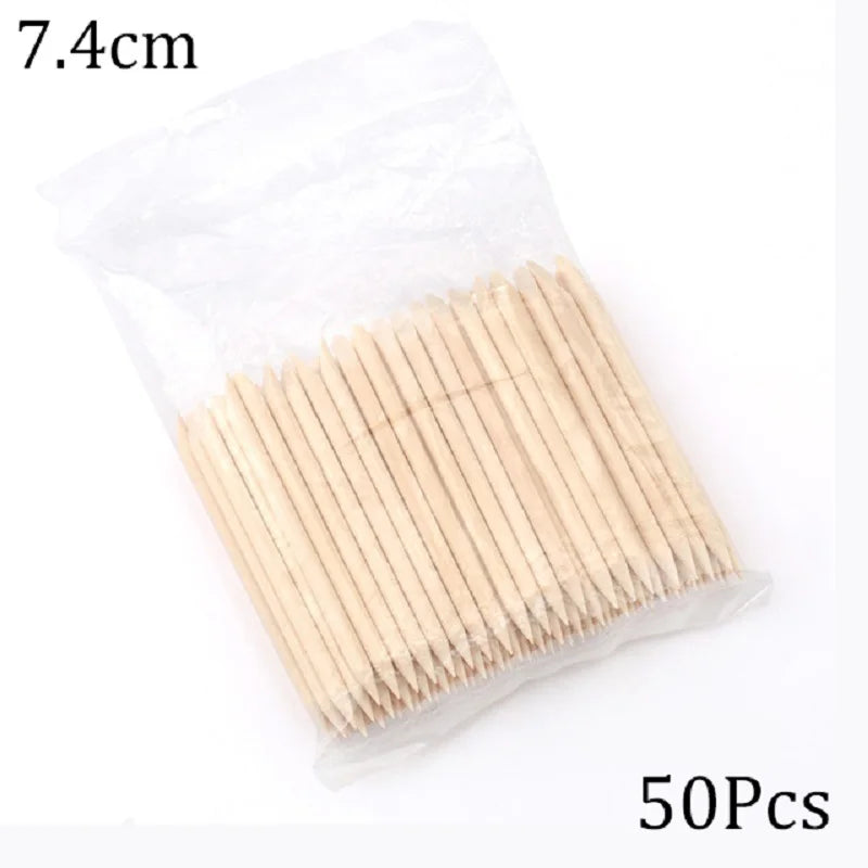 100/50pcs Nail Art Pusher Orange Wood Sticks Cuticle Pusher Remover Rhinestones Dot additional angle