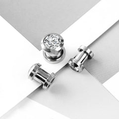1PC Stainless Steel Geometric Circle Ear Expander - Sparkling Zirconia Body Piercing J close-up view