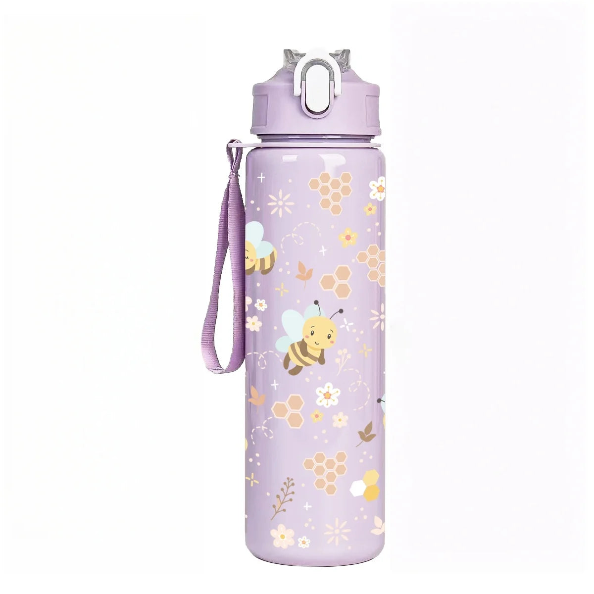 Sweet Honeycomb Bee Pattern Reusable Plastic Water Bottle, Lightweight Leakproof Fl additional angle