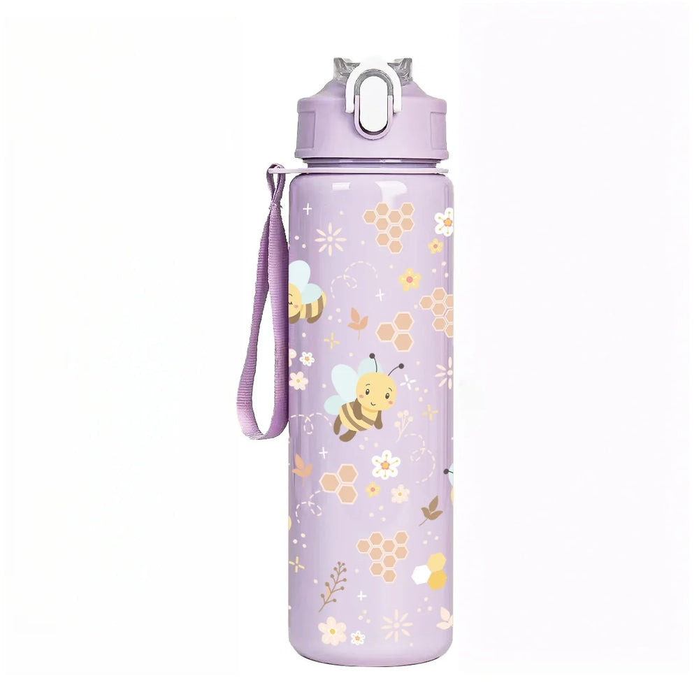 Sweet Honeycomb Bee Pattern Reusable Plastic Water Bottle, Lightweight Leakproof Fl additional angle