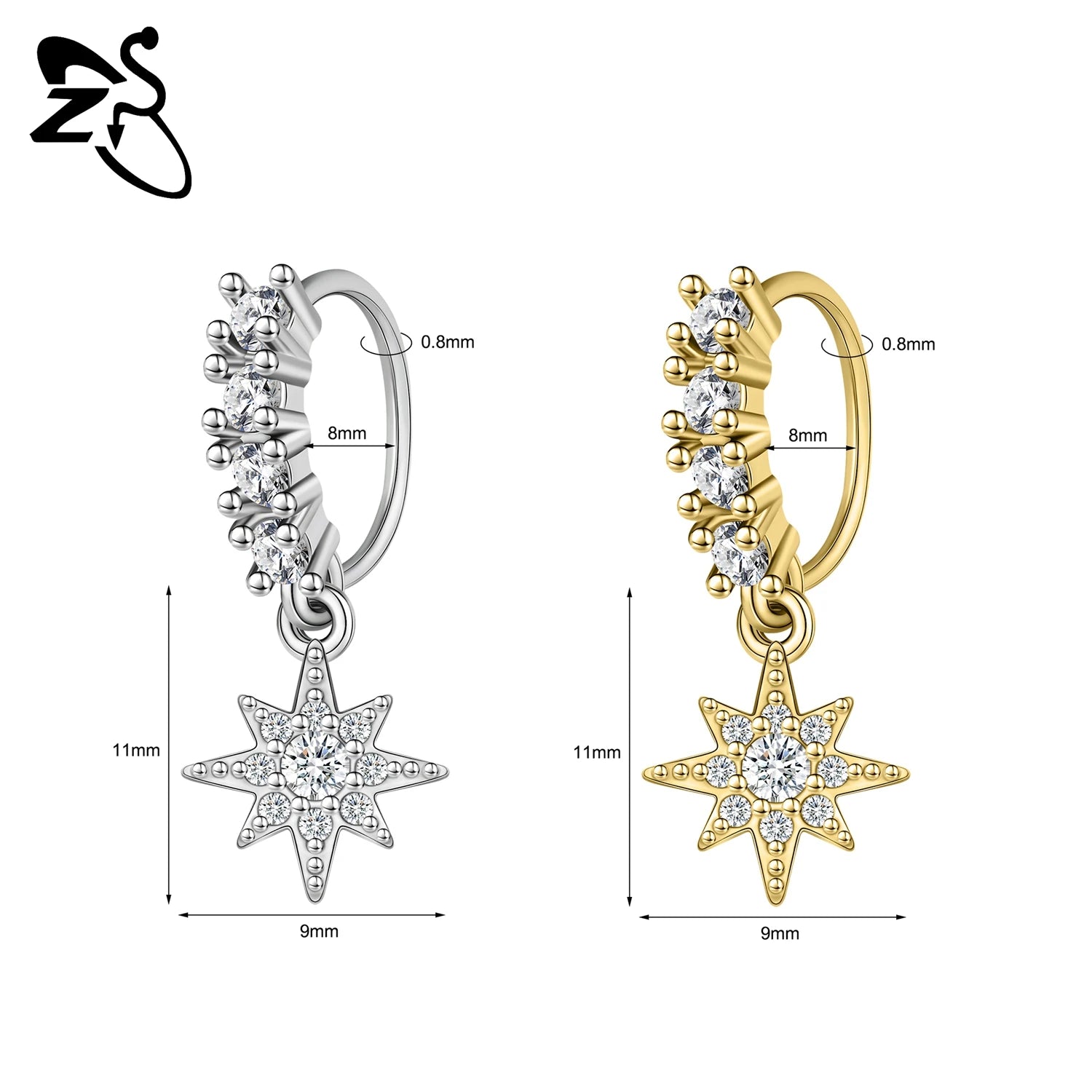 ZS 1 Piece 20G Trendy Hoop Nose Rings Women Moon Star Flower Pendant Septum Piercing E close-up view