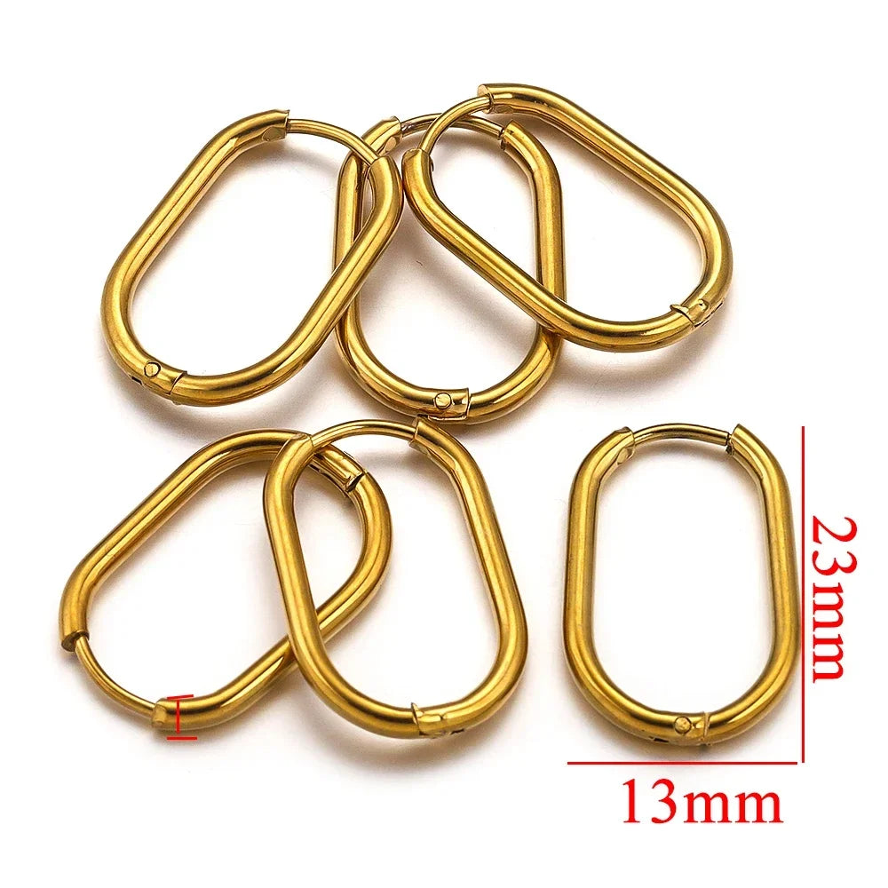 Gold Plated Rectangular Hoop Earrings | 6pcs Stainless Steel Jewelry Findings for DIY alternate view