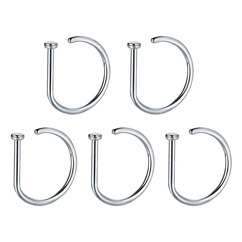 5pcs Stainless Steel D Shape Nose Rings for Wmen Men Ear Cartilage Piercing Earrings alternate view