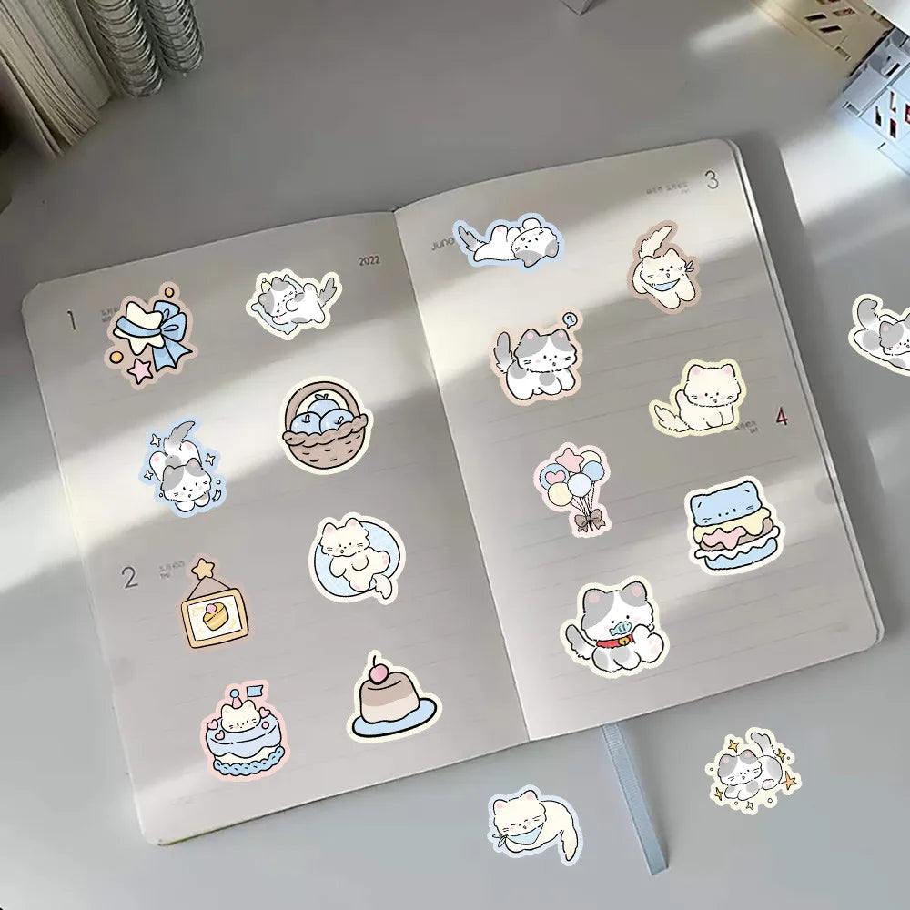 50 Cute Kitten Graffiti Stickers for DIY Decoration | Lazy Cat Vinyl Decal Pack lifestyle view