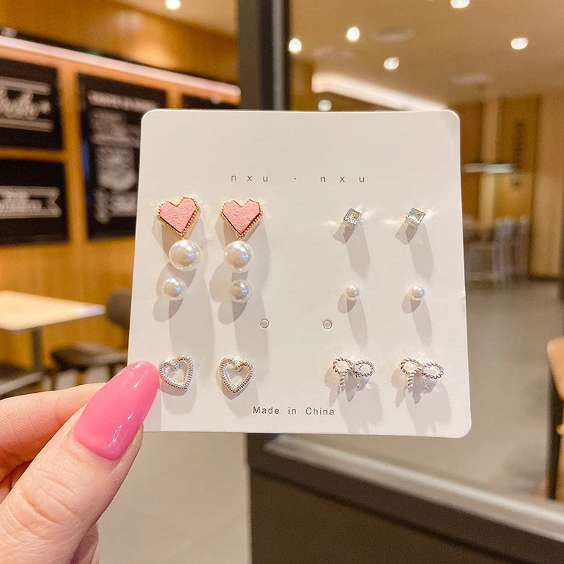 S925 Silver Needle Stud Earrings Set additional angle