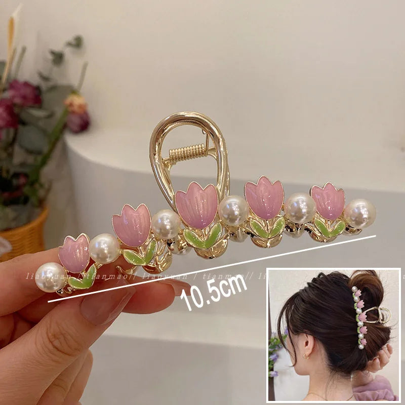 New Sweet Flower Durian Hair Claw Clip Ponytail Grab Hair Clips Shark Clip Woman Hair alternate view