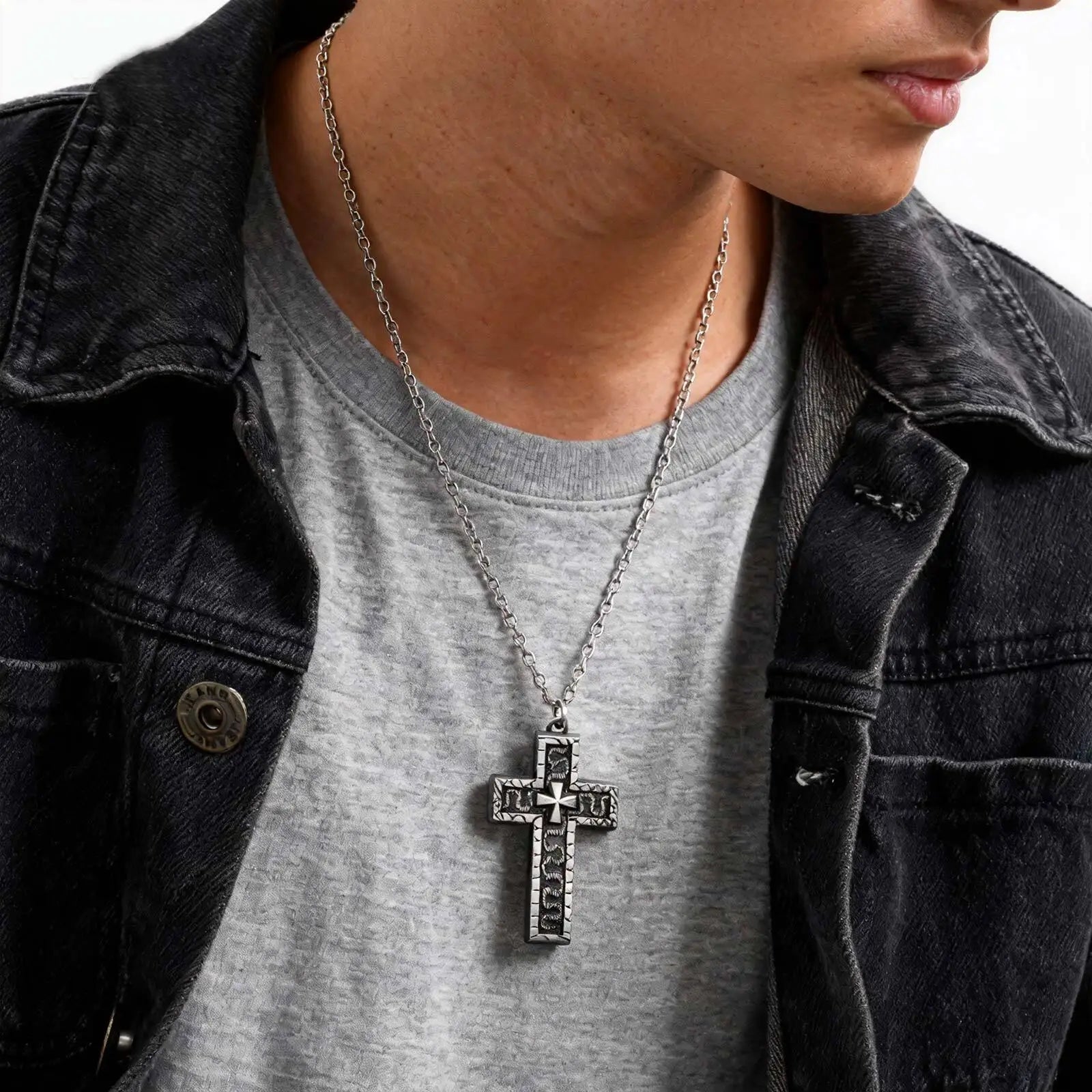 Punk Cross Pendant Necklace for Men,3D Vintage Openable Metal Pendant,Pill Necklace G alternate view