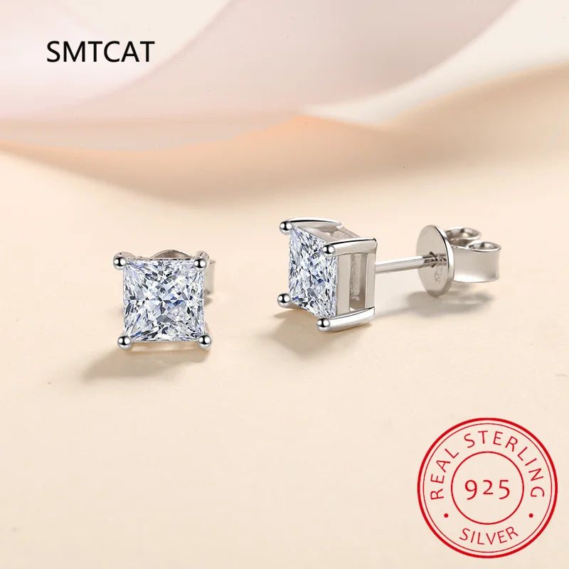 Princess Cut 0.4-5CT Moissanite Stud Earrings for Women Men VVS Simulated Diamond Ear alternate view
