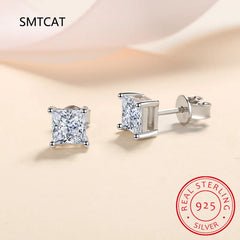 Princess Cut 0.4-5CT Moissanite Stud Earrings for Women Men VVS Simulated Diamond Ear alternate view