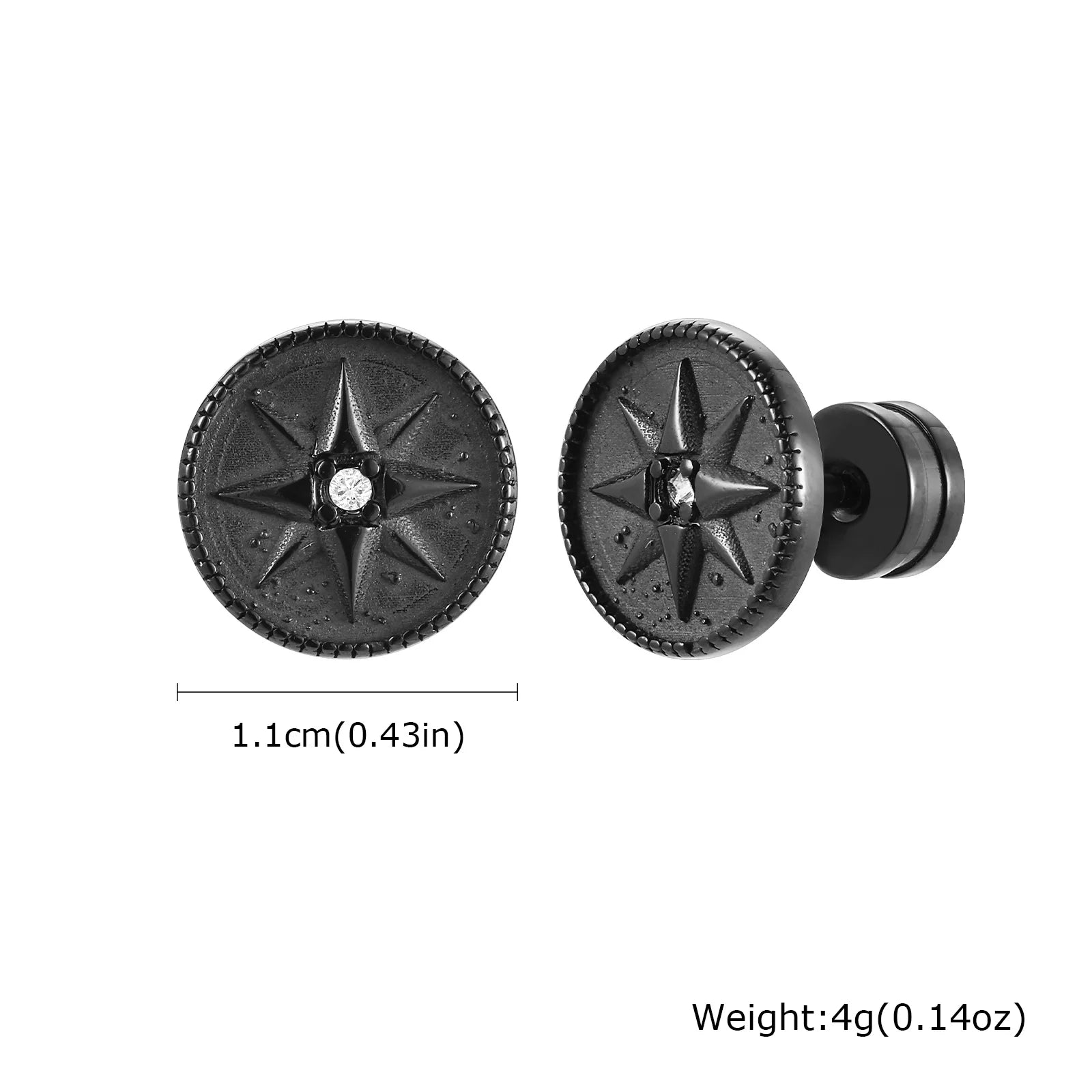Vintage Gothic Norse Viking Stud Earrings for Men Boys, Rock Punk Runes Round Earri additional angle