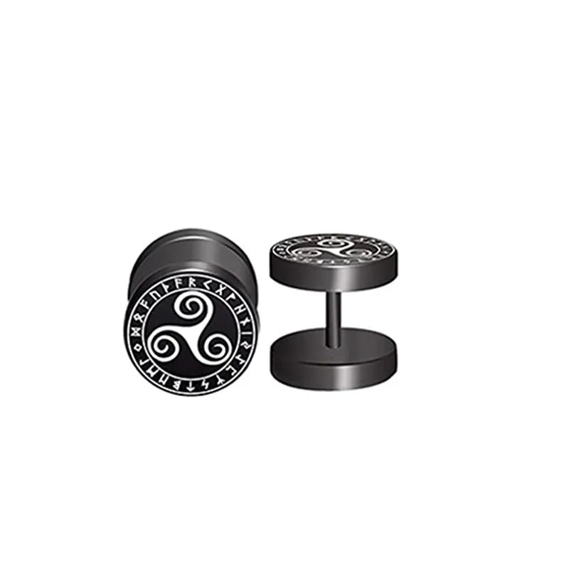 1Pair 18G Viking Rune Round Stud Earrings for Men Women, 316L Stainless Steel Cartilage detail view
