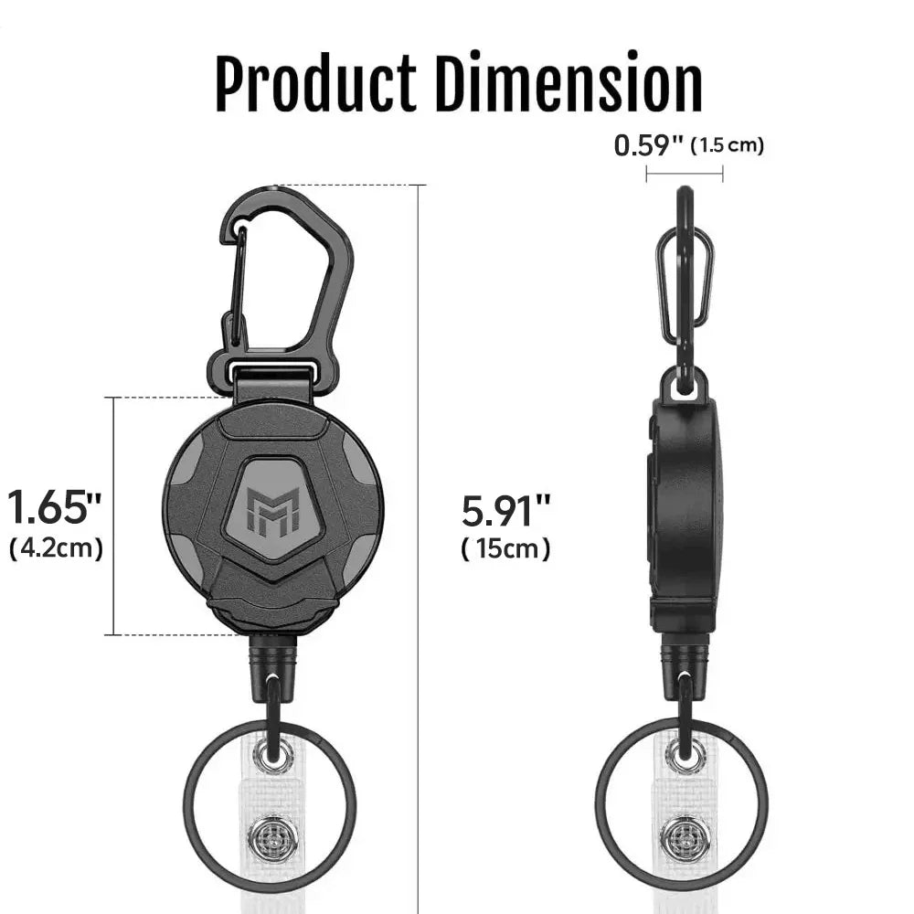 Retractable Keychain Badge Reel Steel Carabiner Silver