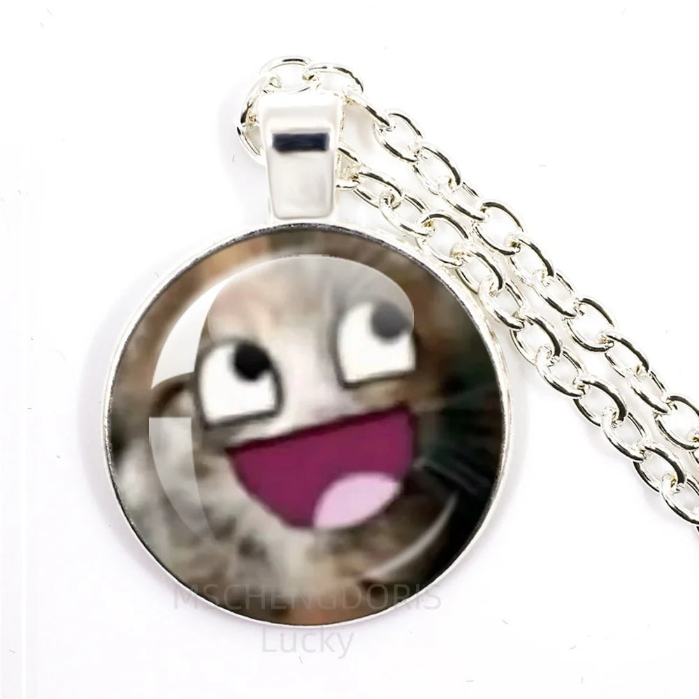 Funny Meme Cartoon Glass Pendant Necklace | Unisex Party Jewelry Gift lifestyle view