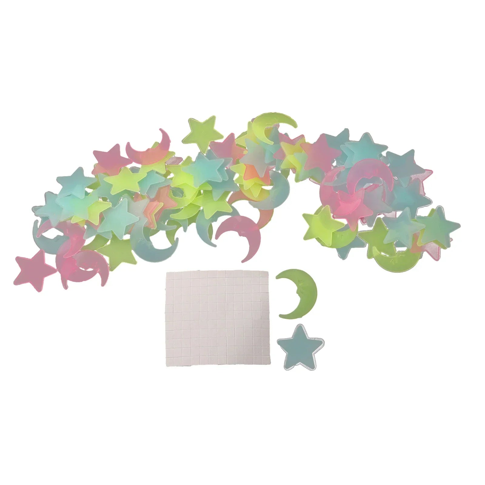 100pcs Glow in The Dark Moon and Star Stickers | Luminous Wall Ceiling Decor for Ki additional angle