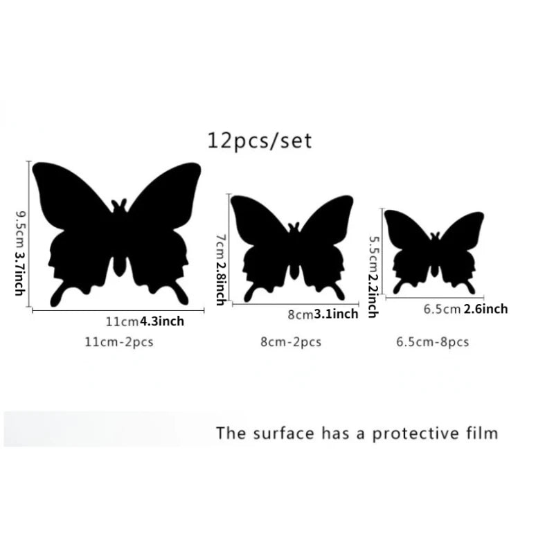 12pcs Modern 3D Mirror Acrylic Butterfly Wall Stickers | DIY Home Decoration Set additional angle