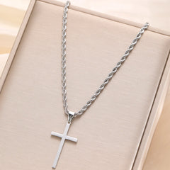 New Stainless Steel Cross Pendant Necklace for Men Women Minimalist Gold Color Jewelry close-up view