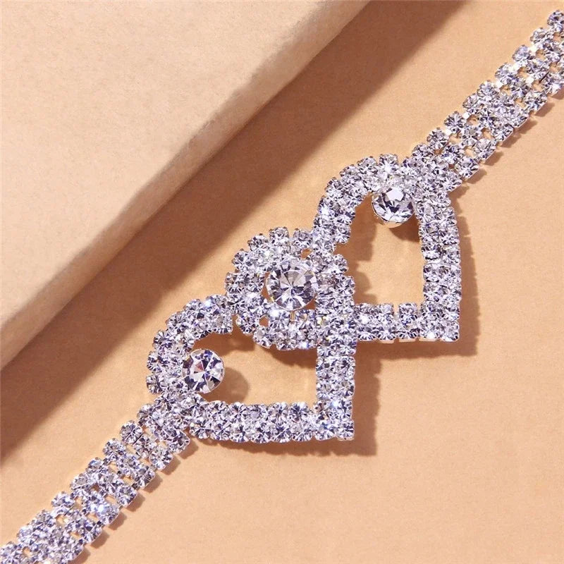 Shiny Cubic Zirconia Chain Anklet for Women Fashion Silver Color Ankle Bracelet Barefo close-up view