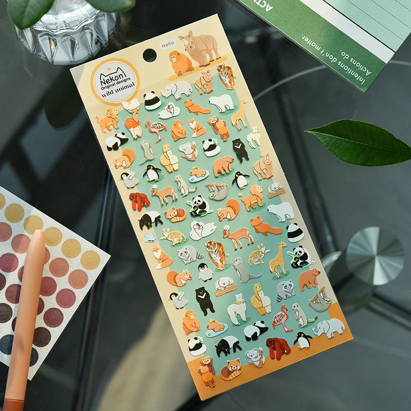 NEKONI Animal Stickers for Scrapbooking | Cute Penguin Dinosaur DIY Journal Decor detail view