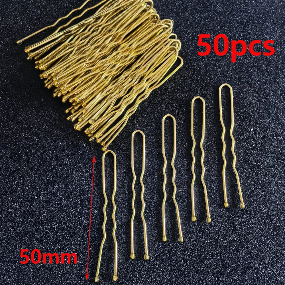 50pcs Silver Color Metal U Shaped Hair Clips Wedding Bridal Bobby Pins Alloy Waved Hairp detail view