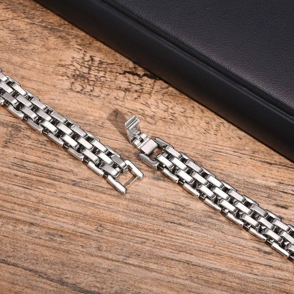 Chunky Stainless Steel Bracelet for Men | Silver Chain Link Watch Band additional angle