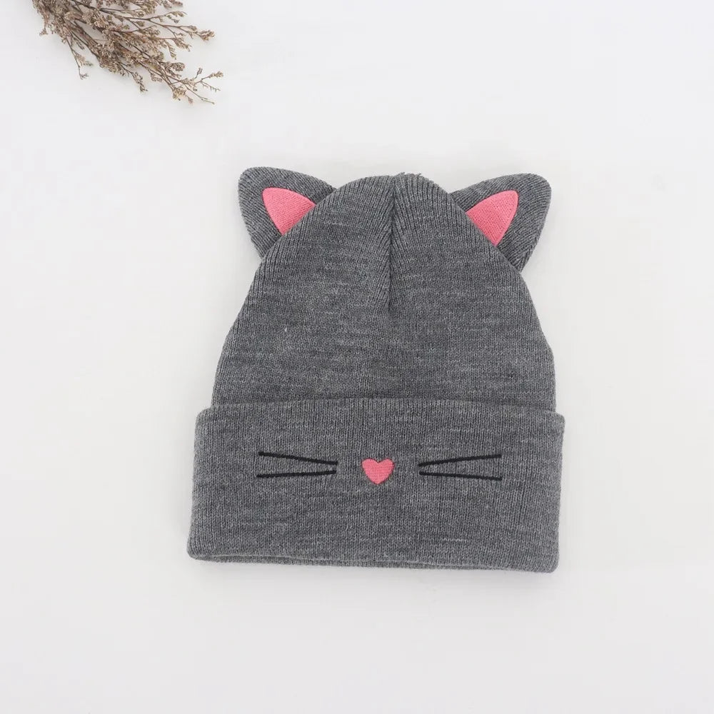 Baby Cartoon Cat Ears Knitted Hat | Warm Cotton Beanie for Toddlers additional angle