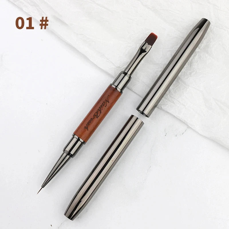 Dual-Ended Hard Nail Art Brush Builder Gel Rhinestone Handle French Tip for Manicure D close-up view